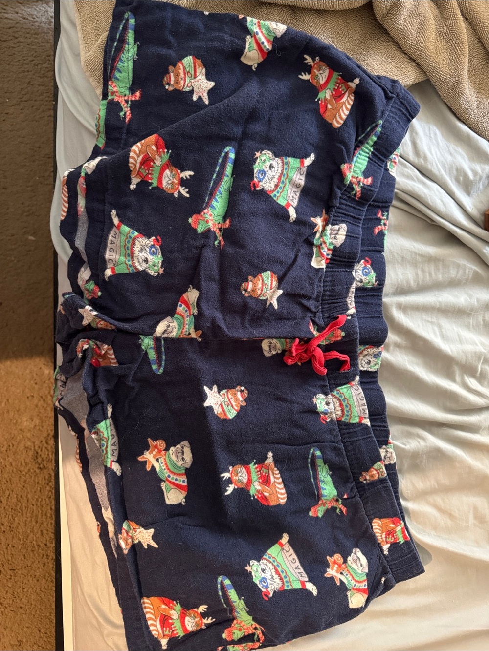 Old Navy Navy Holiday Cat Print Pajama Shorts with Red Drawstring